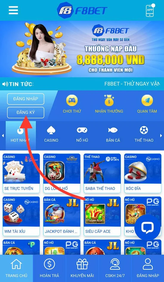 Bước 1: Truy Cập Vào Trang Chủ F8BET Để Đăng Ký