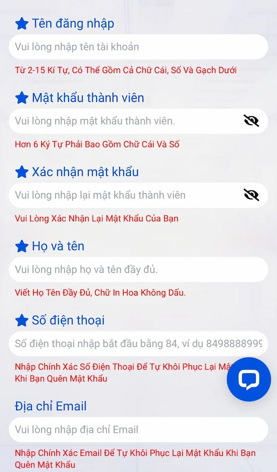 Bước 2: Thực Hiện Điền Thông Tin Theo Yêu Cầu Trong Trang Đăng Ký