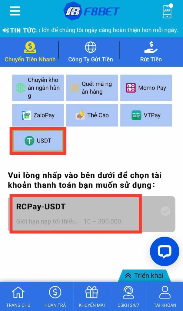 Hướng Dẫn Nạp Tiền USDT