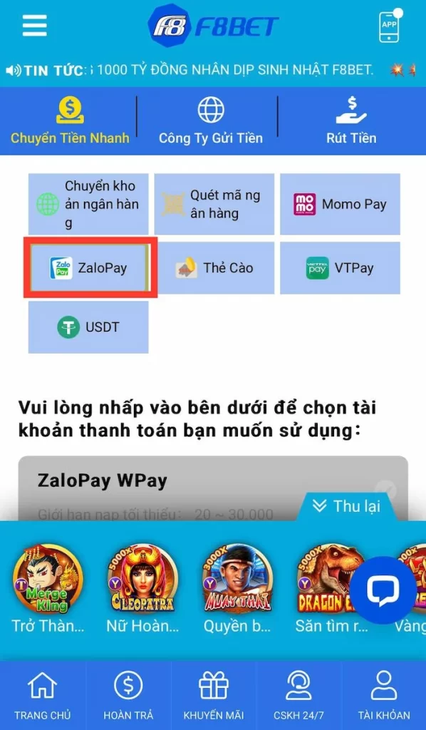 Hướng Dẫn Nạp Tiền ZaloPay