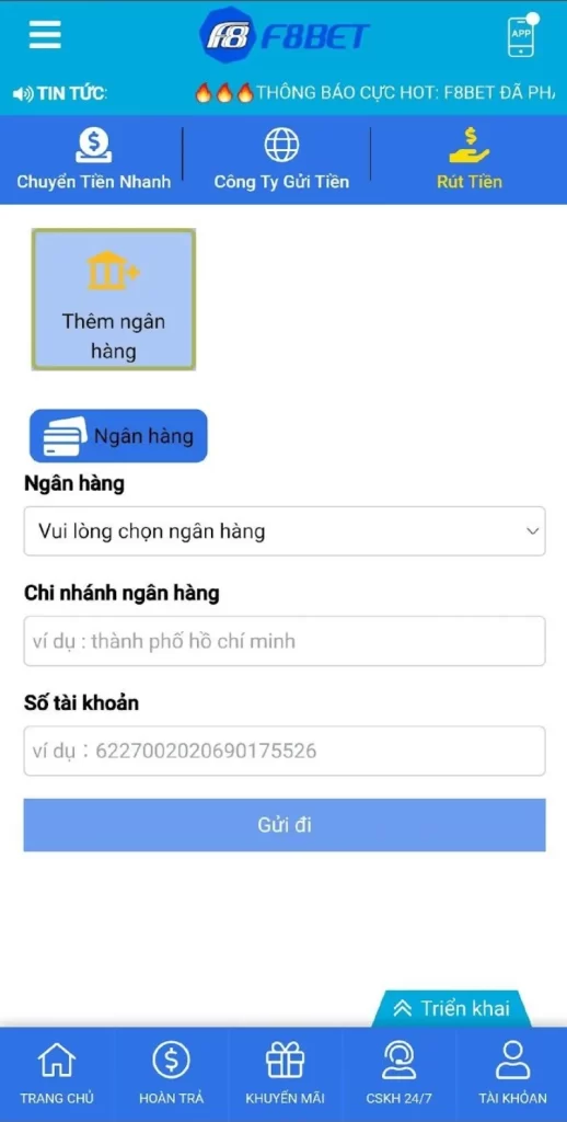 Hướng dẫn rút tiền F8BET