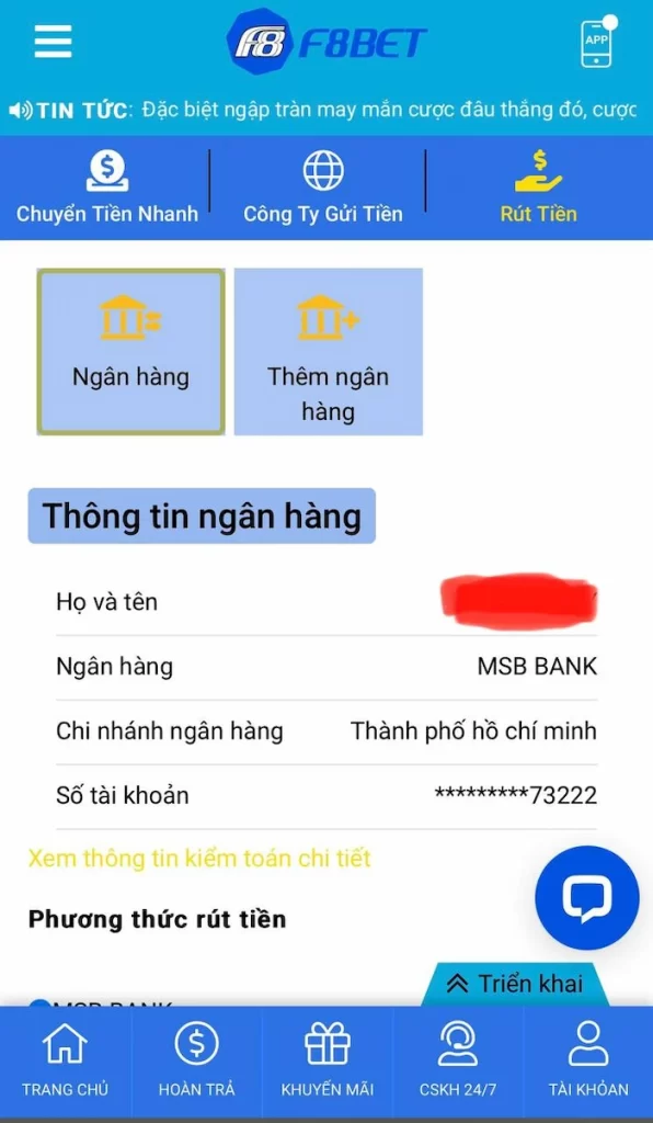 Vào Trang Rút Tiền Về Tài Khoản Ngân Hàng