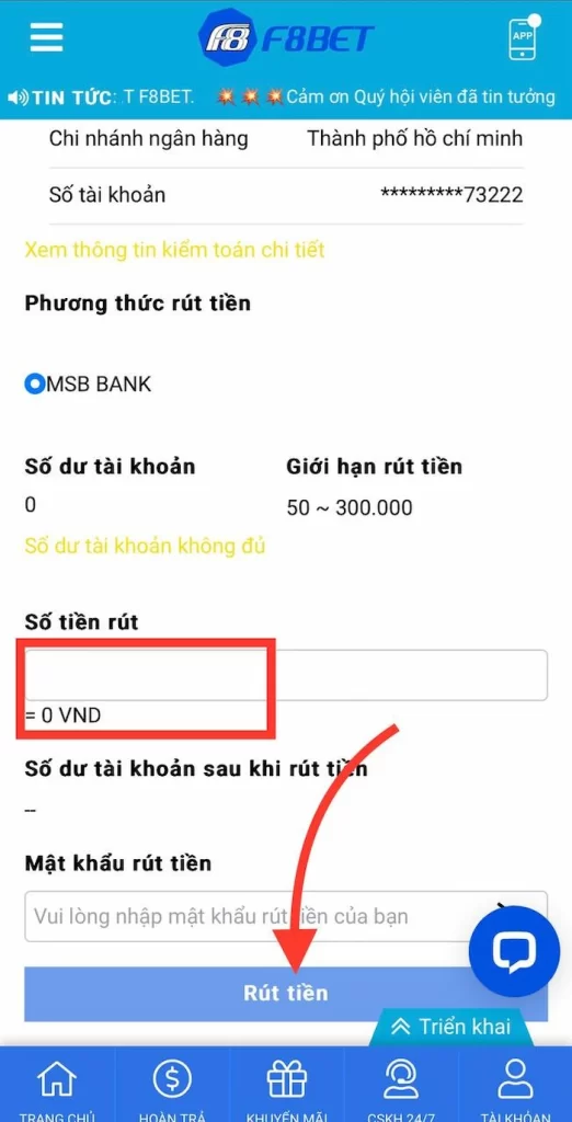 Vào Trang Rút Tiền Về Tài Khoản Ngân Hàng
